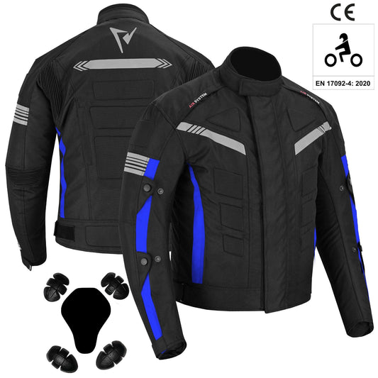 Motorcycle Mens Waterproof Armoured Jacket Blue Black