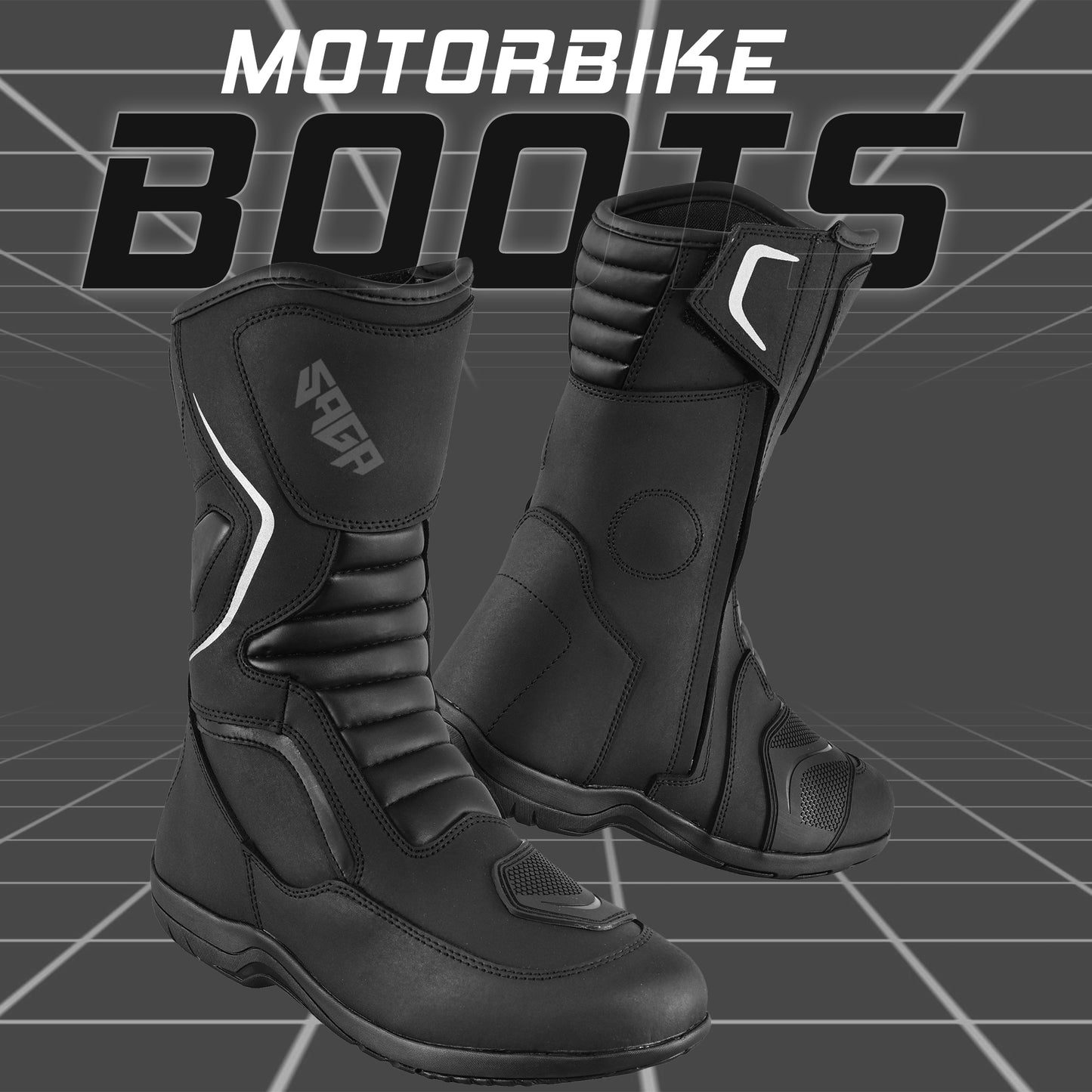 SAGA CE Level 2 Long Touring Motorcycle Riding Shoes Waterproof Genuine Leather Biker Boots for Men adventure touring shoes
