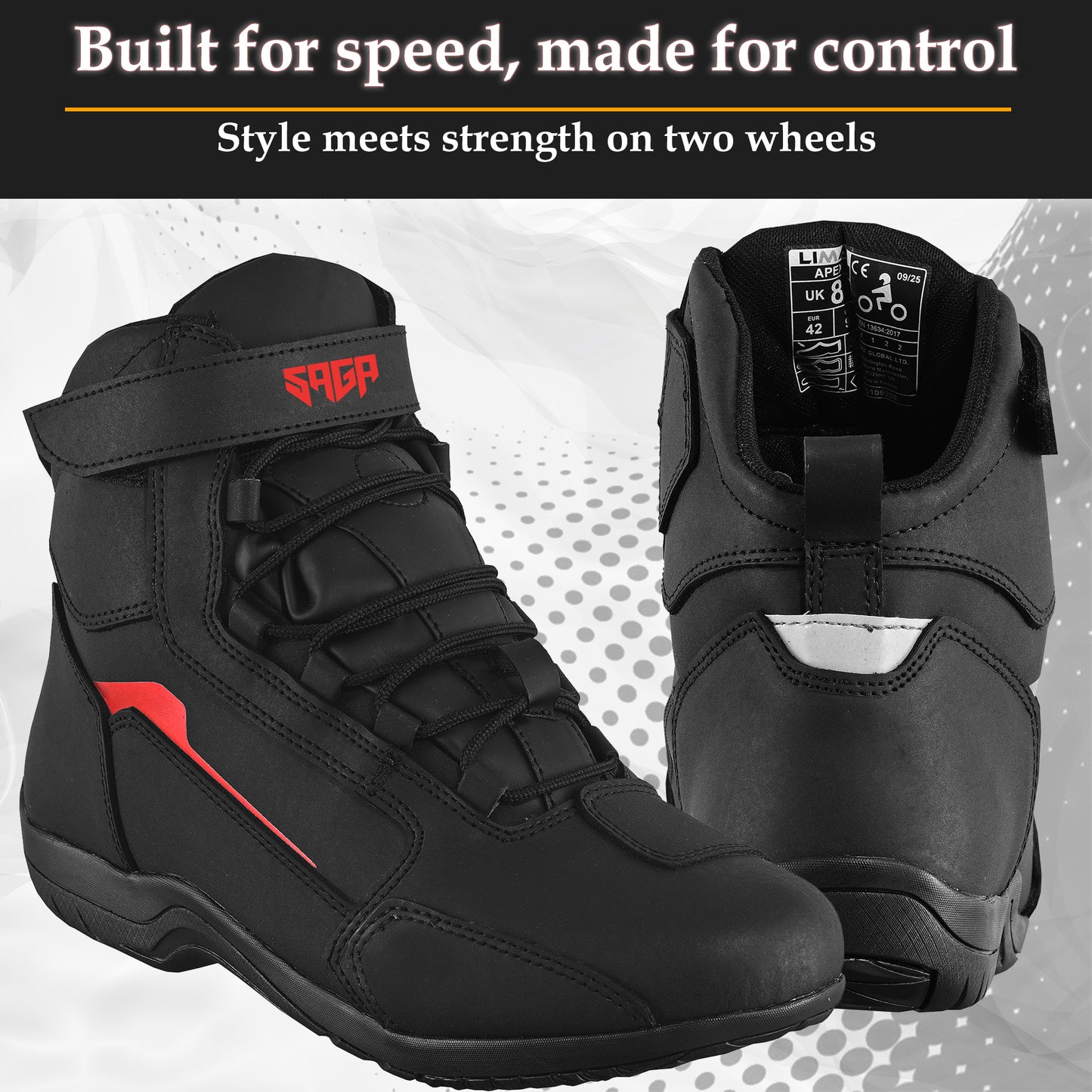 SAGA Motorcycle Riding Shoes Waterproof Leather CE Level 2 Anti Slip Protective Boots