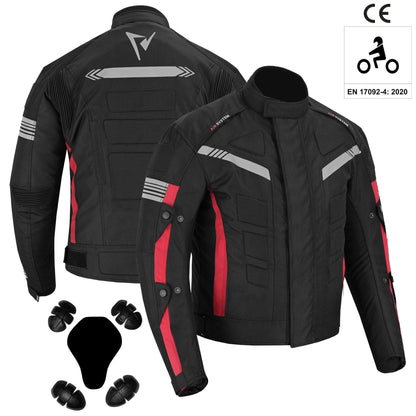 Motorcycle Mens Cordura Armoured Jacket Red Black