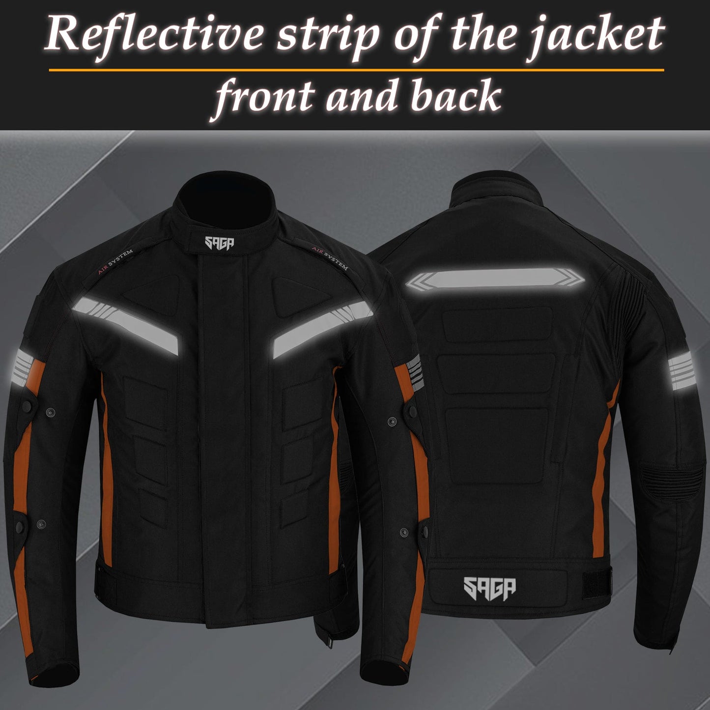 SAGA Motorcycle Mens Armoured Cordura Jacket Orange