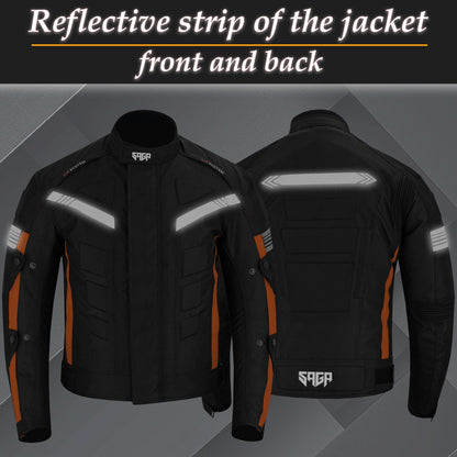 SAGA Motorcycle Mens Armoured Cordura Jacket Orange