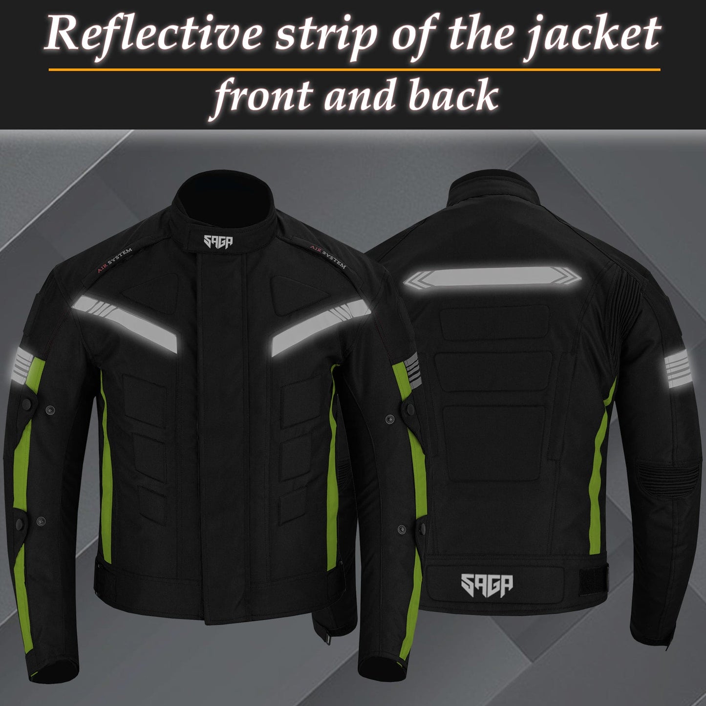 SAGA Motorcycle Waterproof Jacket Armoured Green Black