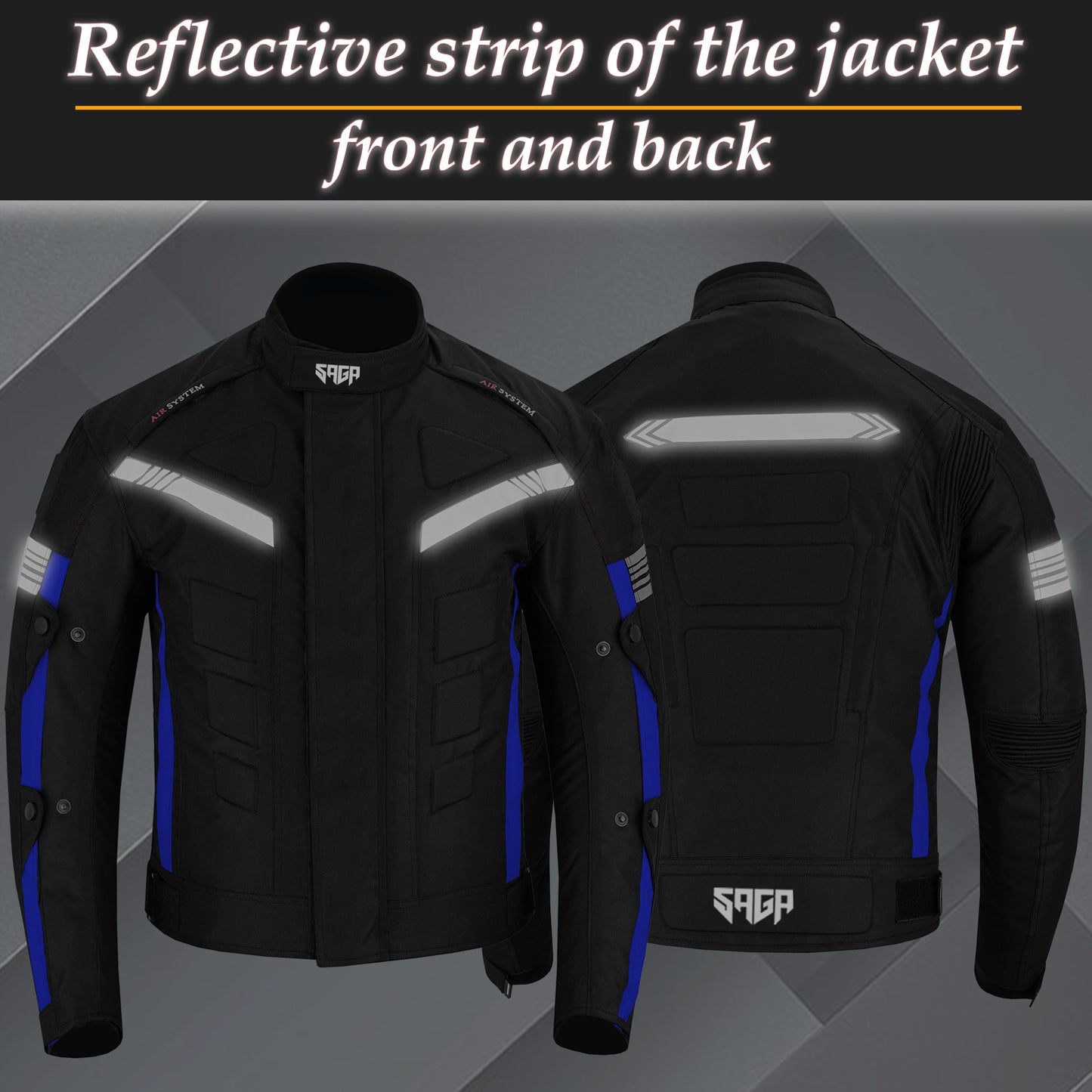 SAGA Motorcycle Mens Waterproof Armoured Jacket Blue Black