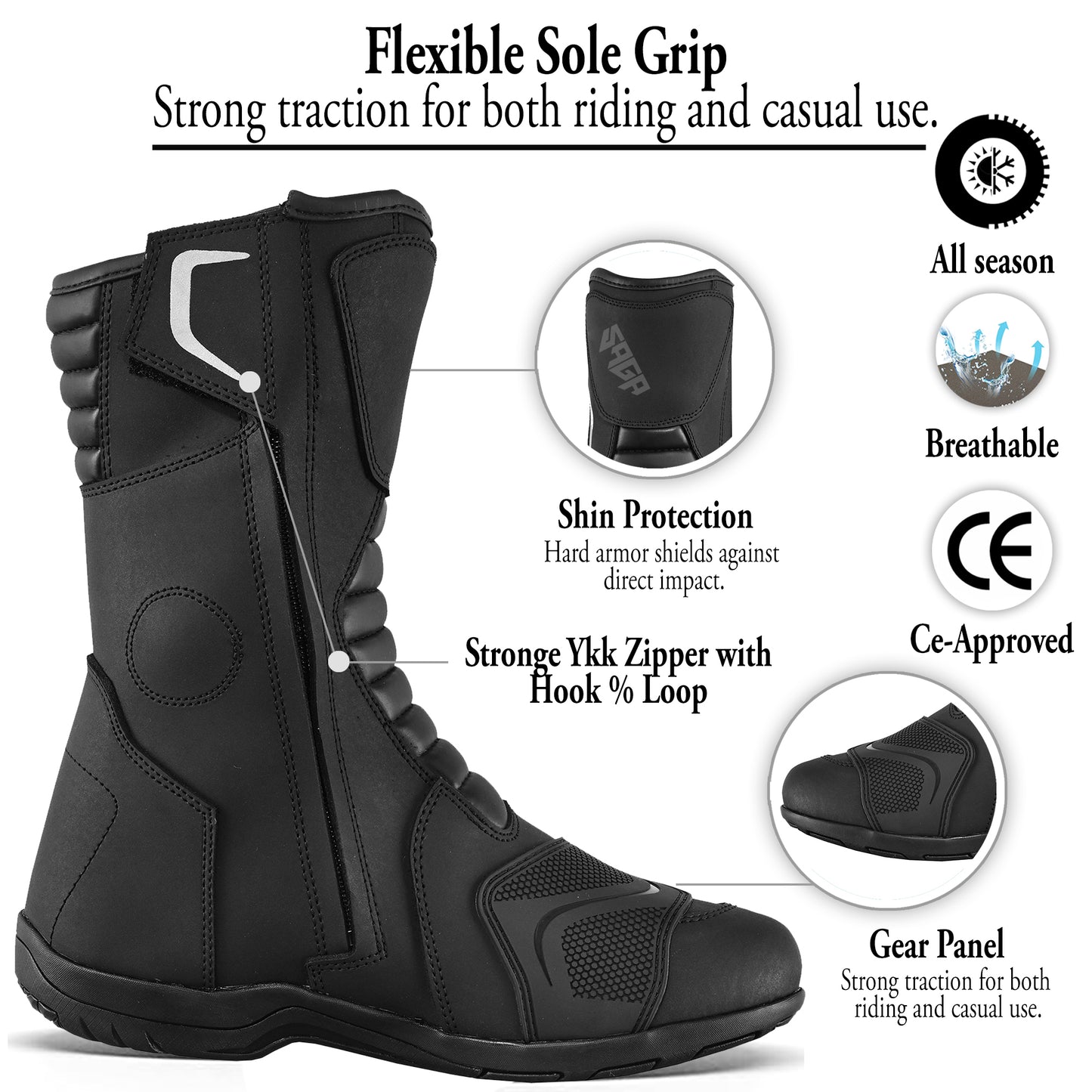 SAGA CE Level 2 Long Touring Motorcycle Riding Shoes Waterproof Genuine Leather Biker Boots for Men adventure touring shoes