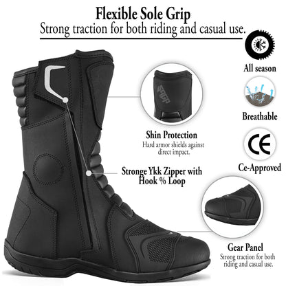 SAGA CE Level 2 Long Touring Motorcycle Riding Shoes Waterproof Genuine Leather Biker Boots for Men adventure touring shoes