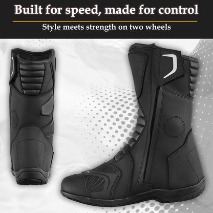 SAGA CE Level 2 Long Touring Motorcycle Riding Shoes Waterproof Genuine Leather Biker Boots for Men adventure touring shoes