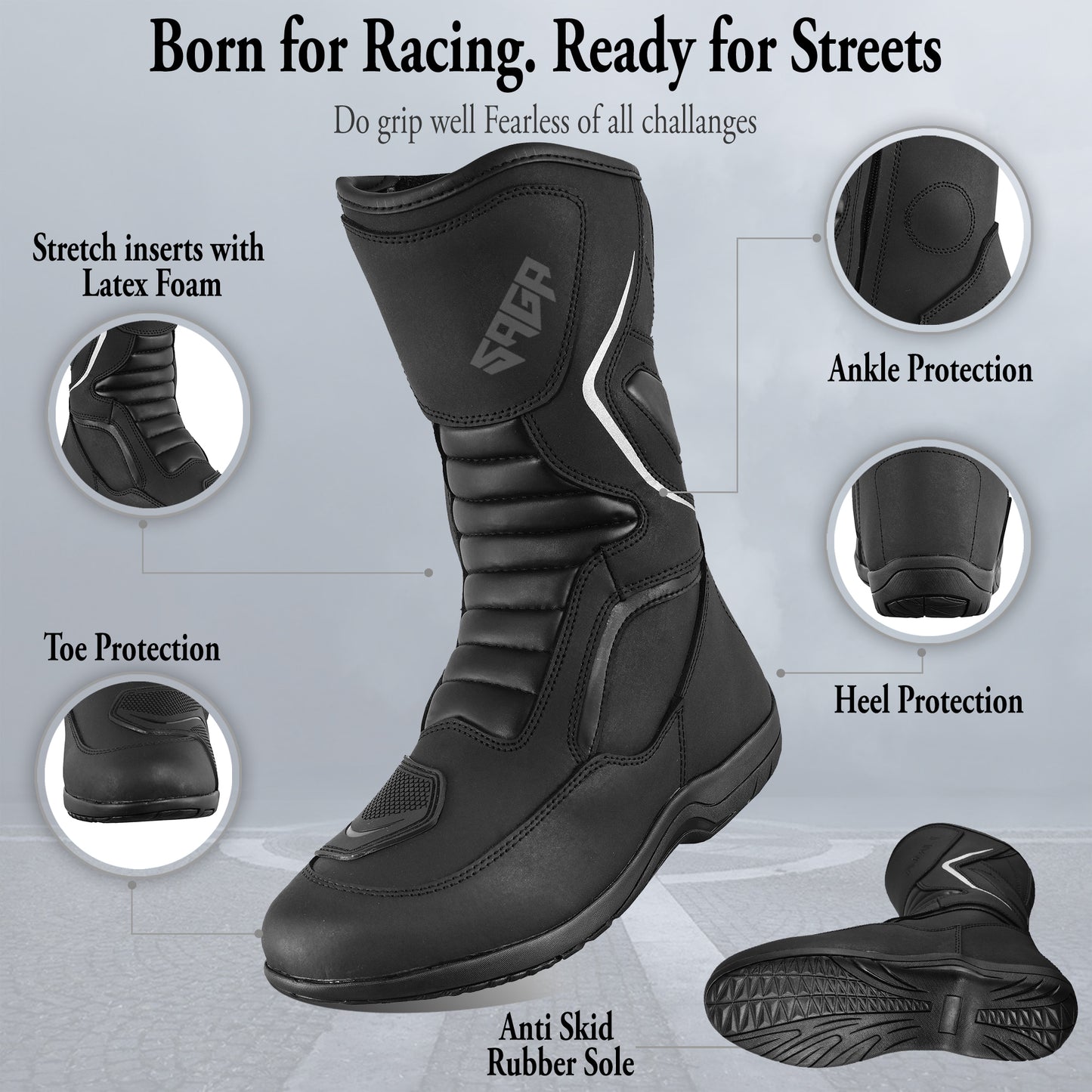SAGA CE Level 2 Long Touring Motorcycle Riding Shoes Waterproof Genuine Leather Biker Boots for Men adventure touring shoes