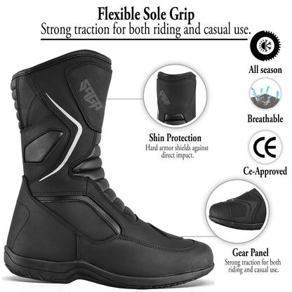 SAGA CE Level 2 Long Touring Motorcycle Riding Shoes Waterproof Genuine Leather Biker Boots for Men adventure touring shoes