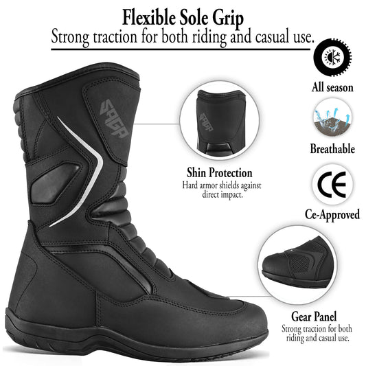 SAGA CE Level 2 Long Touring Motorcycle Riding Shoes Waterproof Genuine Leather Biker Boots for Men adventure touring shoes