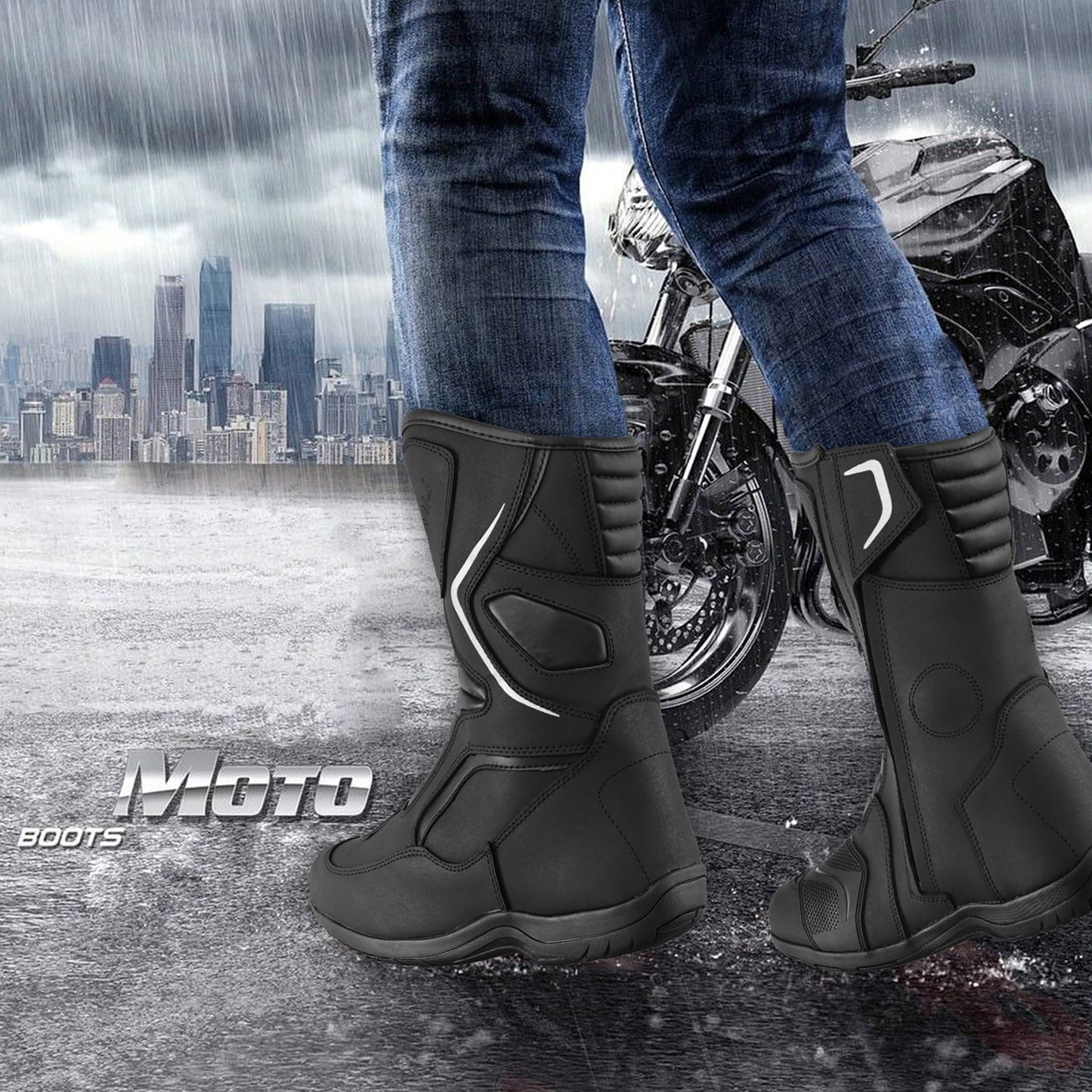 SAGA CE Level 2 Long Touring Motorcycle Riding Shoes Waterproof Genuine Leather Biker Boots for Men adventure touring shoes
