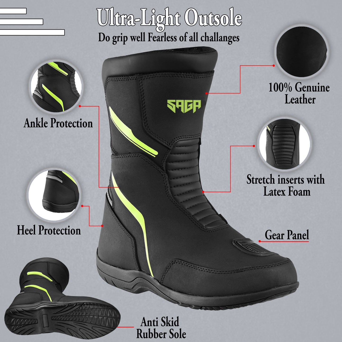 SAGA CE Level 2 Long Touring Motorcycle Riding Shoes Waterproof Genuine Leather Biker Boots for Men adventure Long touring shoes
