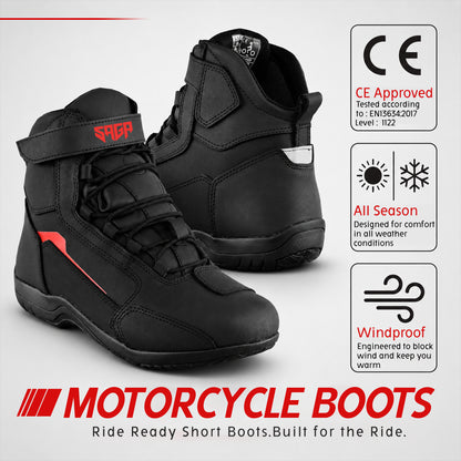 SAGA Motorcycle Riding Shoes Waterproof Leather CE Level 2 Anti Slip Protective Boots