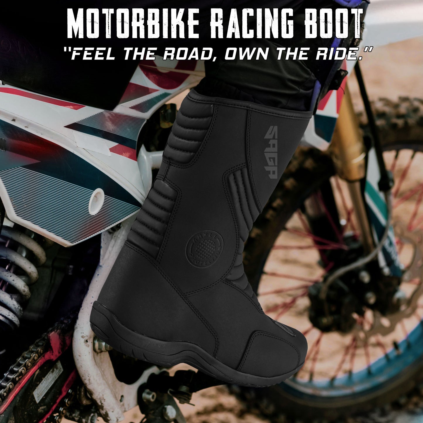SAGA CE Level 2 Long Touring Motorcycle Riding Shoes Waterproof Genuine Leather Biker Boots for Men