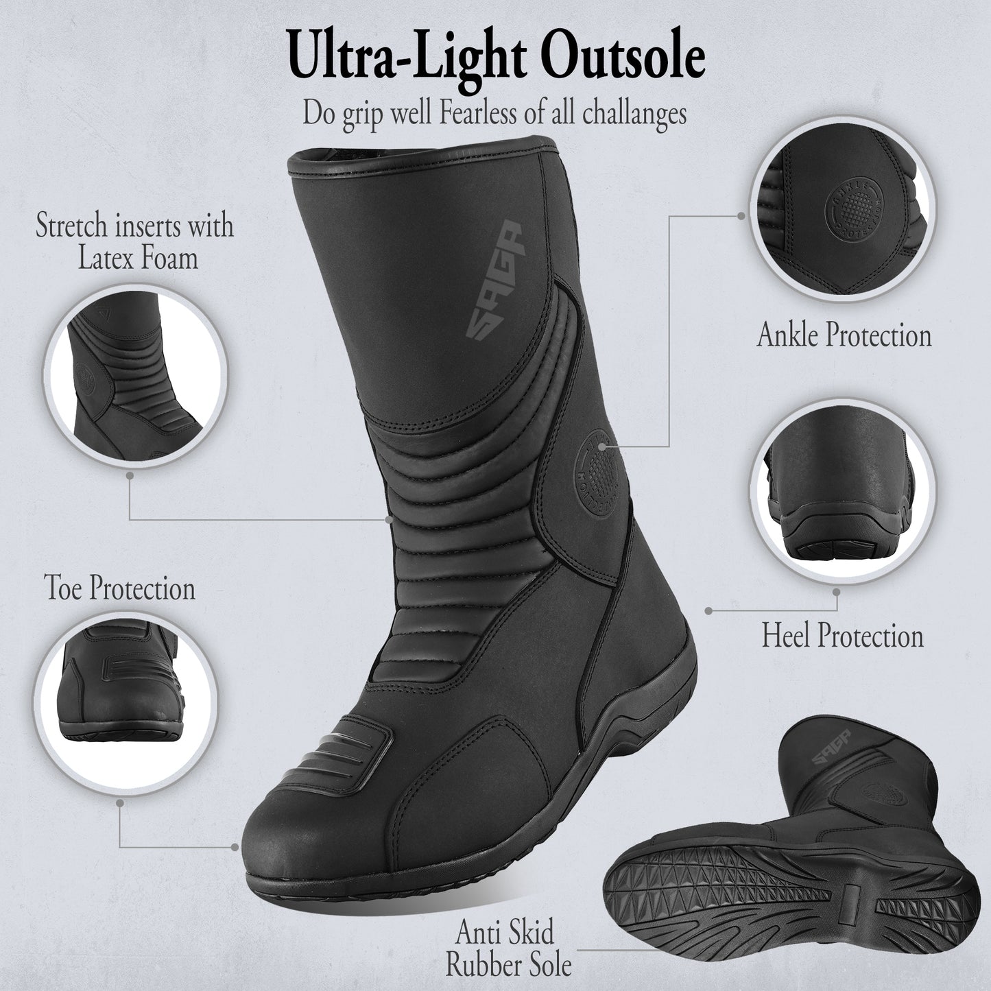 SAGA CE Level 2 Long Touring Motorcycle Riding Shoes Waterproof Genuine Leather Biker Boots for Men