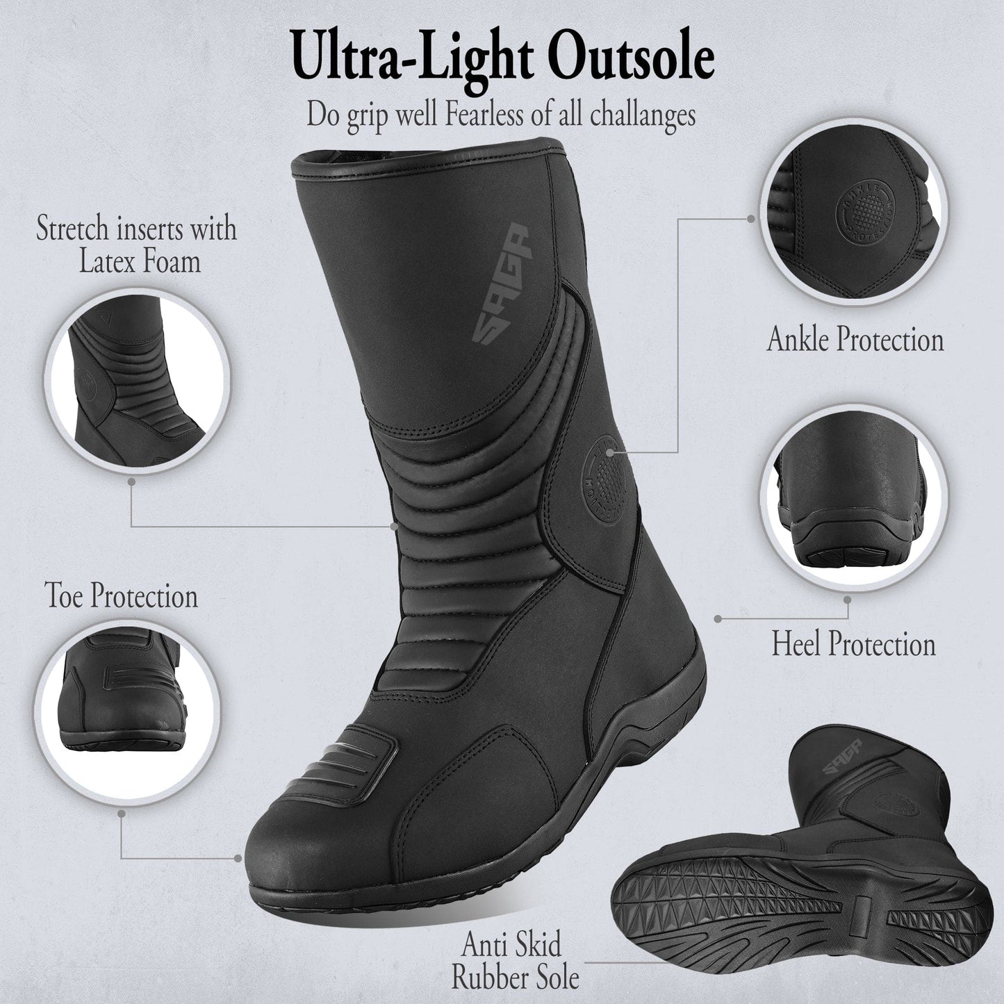 SAGA Motorbike waterproof Touring Boots Black
