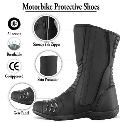 SAGA CE Level 2 Long Touring Motorcycle Riding Shoes Waterproof Genuine Leather Biker Boots for Men
