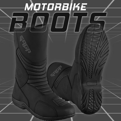 SAGA CE Level 2 Long Touring Motorcycle Riding Shoes Waterproof Genuine Leather Biker Boots for Men