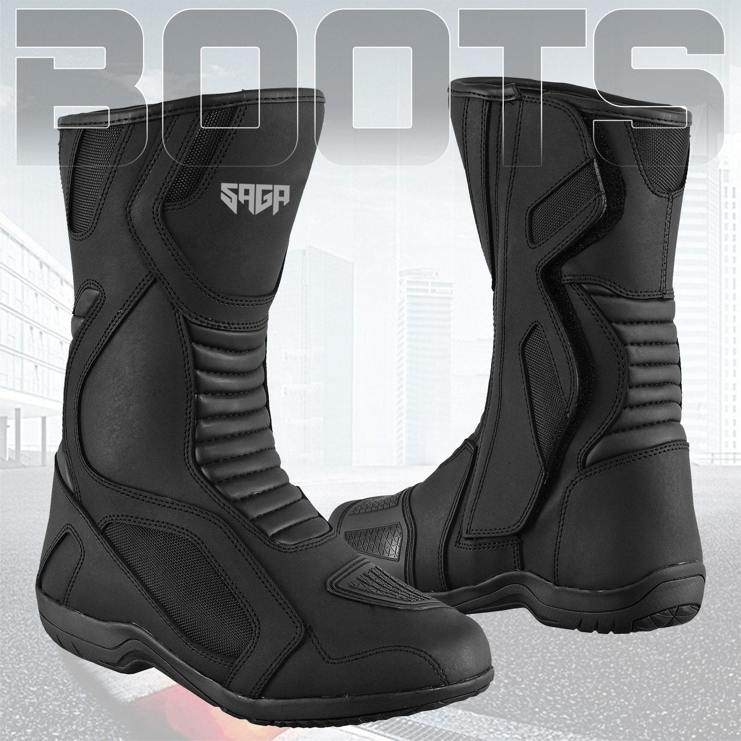 SAGA CE Level 2 Long Touring Motorcycle Riding Shoes Waterproof Genuine Leather Biker Boots for Men adventure touring shoes