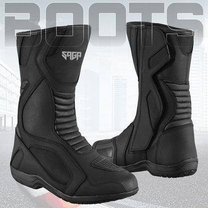 SAGA CE Level 2 Long Touring Motorcycle Riding Shoes Waterproof Genuine Leather Biker Boots for Men adventure touring shoes