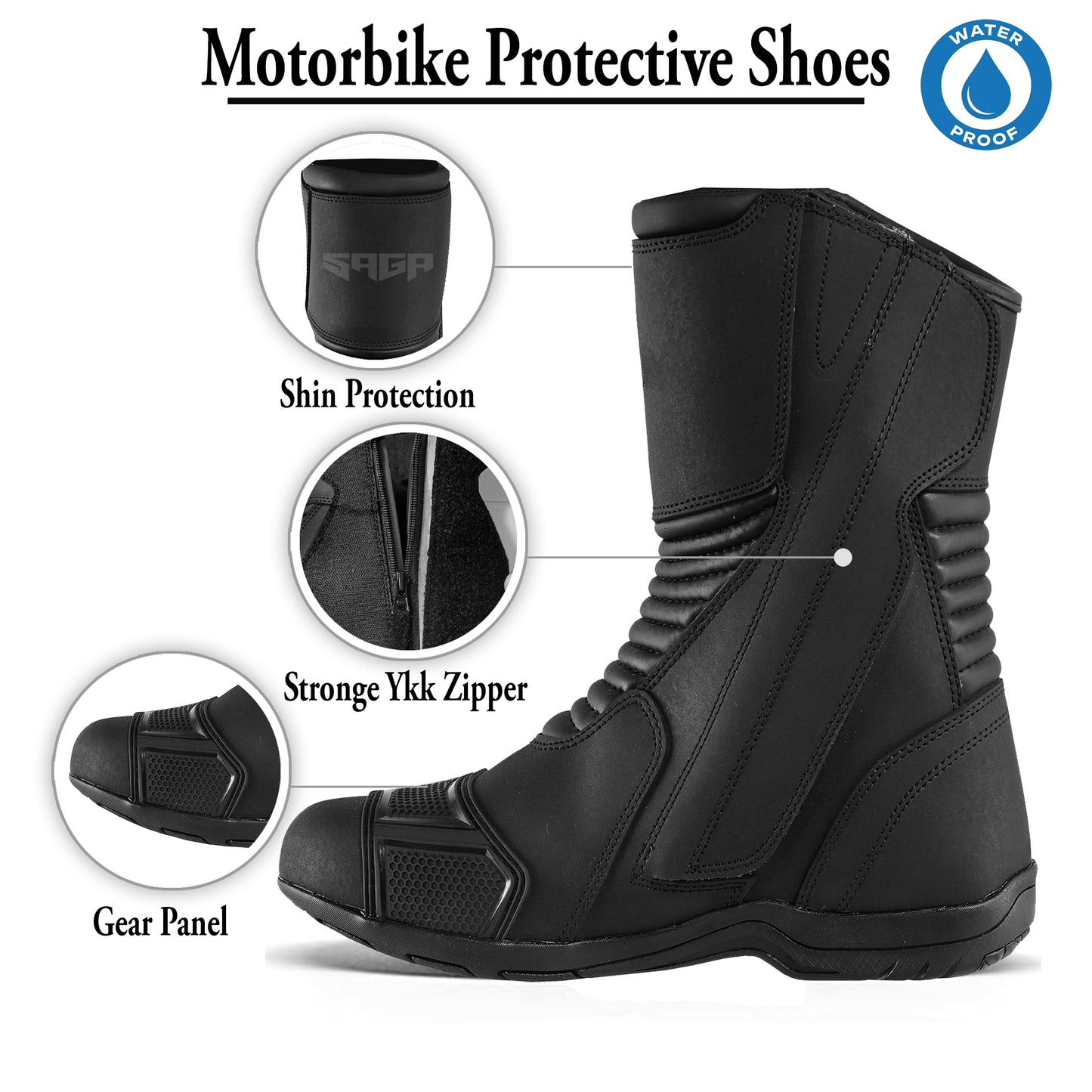 SAGA CE Level 2 Long Touring Motorcycle Riding Shoes Waterproof Genuine Leather Biker Boots for Men adventure touring