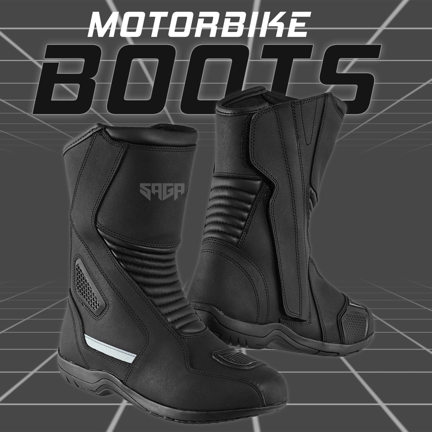 SAGA CE Level 2 Long Touring Motorcycle Riding Shoes Waterproof Genuine Leather Biker Boots for Men adventure touring