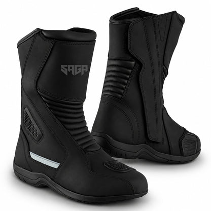 SAGA CE Level 2 Long Touring Motorcycle Riding Shoes Waterproof Genuine Leather Biker Boots for Men adventure touring