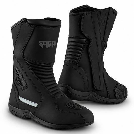 SAGA CE Level 2 Long Touring Motorcycle Riding Shoes Waterproof Genuine Leather Biker Boots for Men adventure touring