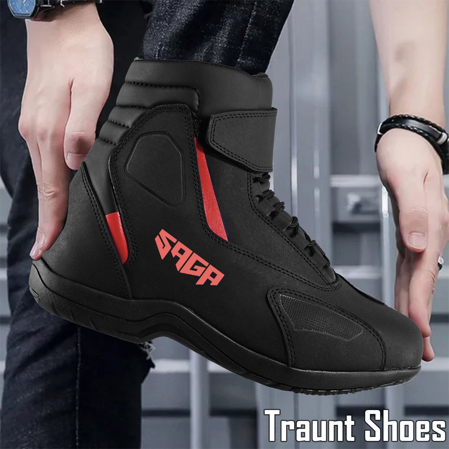 SAGA short racing shoes | Motorcycle Riding Shoes Waterproof Leather CE Level 2 Anti Slip Protective Boots short touring shoes for riders