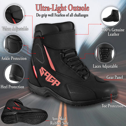 SAGA short racing shoes | Motorcycle Riding Shoes Waterproof Leather CE Level 2 Anti Slip Protective Boots short touring shoes for riders