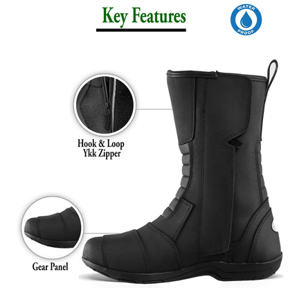 SAGA CE Level 2 Long Touring Motorcycle Riding Shoes Waterproof Genuine Leather Biker Boots for Men adventure Long touring shoes for long ride