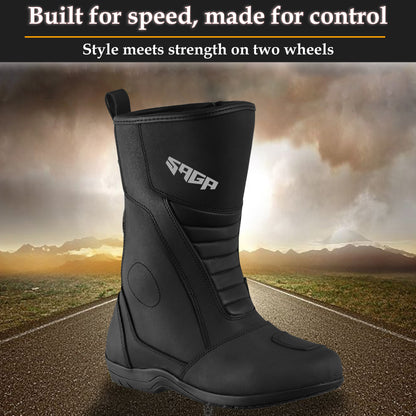 SAGA CE Level 2 Long Touring Motorcycle Riding Shoes Waterproof Genuine Leather Biker Boots for Men adventure Long touring shoes for long ride