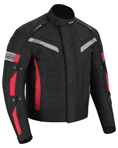 Motorcycle Mens Cordura Armoured Jacket Red Black