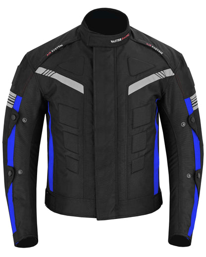 Motorcycle Mens Waterproof Armoured Jacket Blue Black