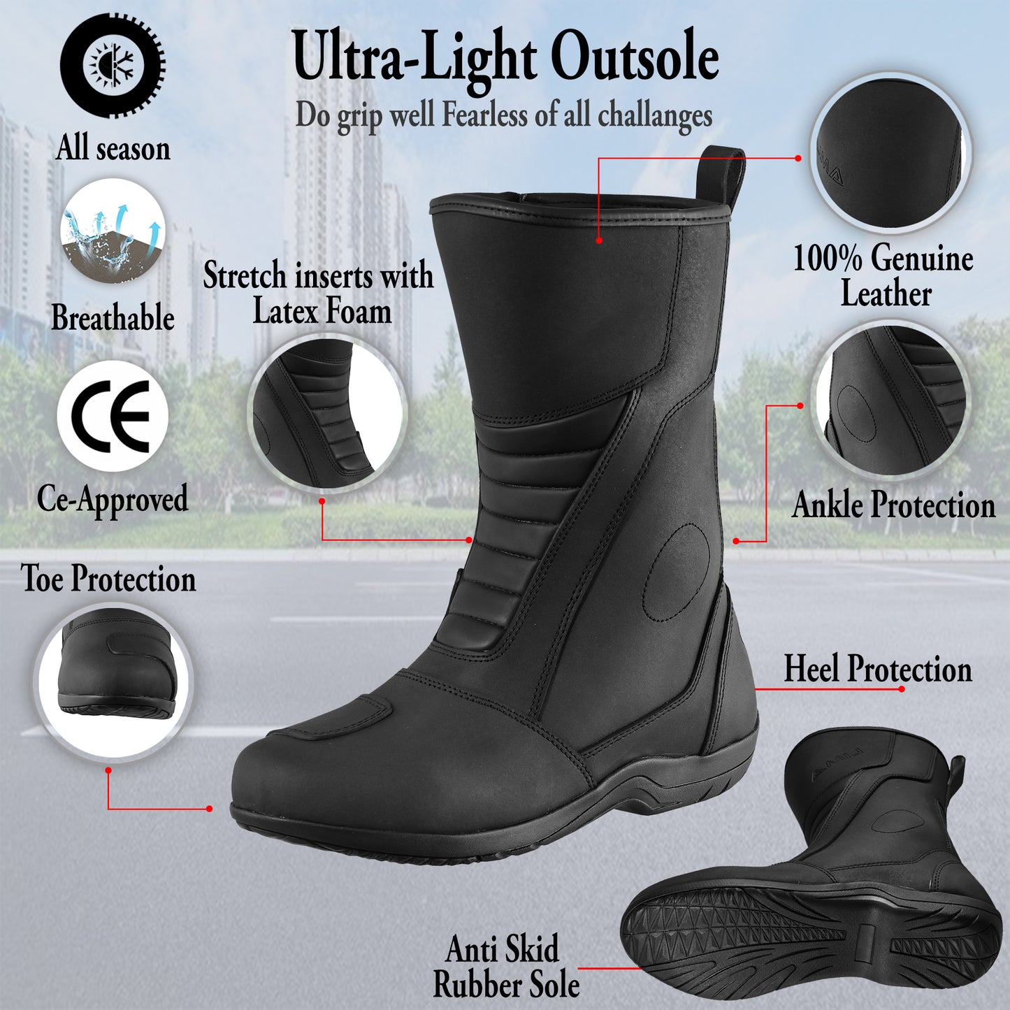 SAGA CE Level 2 Long Touring Motorcycle Riding Shoes Waterproof Genuine Leather Biker Boots for Men adventure Long touring shoes for long ride