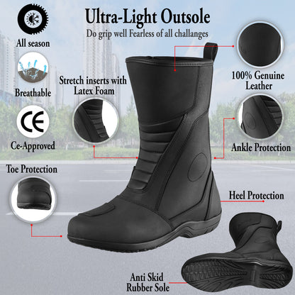 SAGA CE Level 2 Long Touring Motorcycle Riding Shoes Waterproof Genuine Leather Biker Boots for Men adventure Long touring shoes for long ride