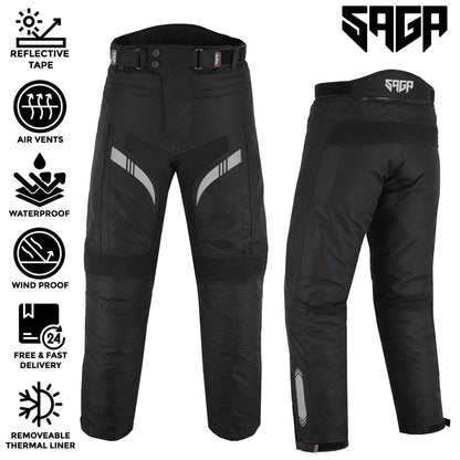SAGA Motorcycle Men's Armoured Waterproof Trouser Black