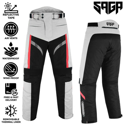 SAGA Motorbike Waterproof Cordura Trouser Silver Grey