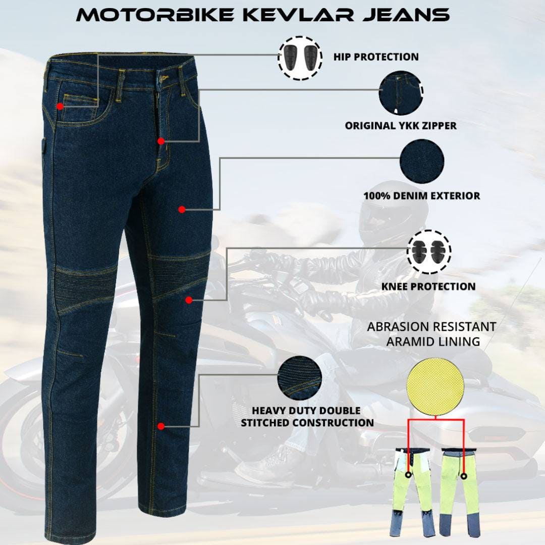 Men's Motorbike Jeans Protective CE Approve Armours Denim Kevlar Armaid Pant - Vaster Moto