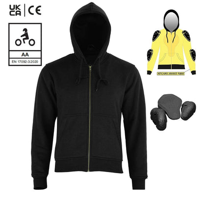 Motorcycle Fleece CE Approved Armoured Hoodie Black - Vaster Moto