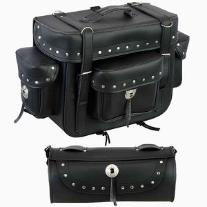 Motorcycle Leather Saddle bag Waterproof Storage Box Black - Vaster Moto