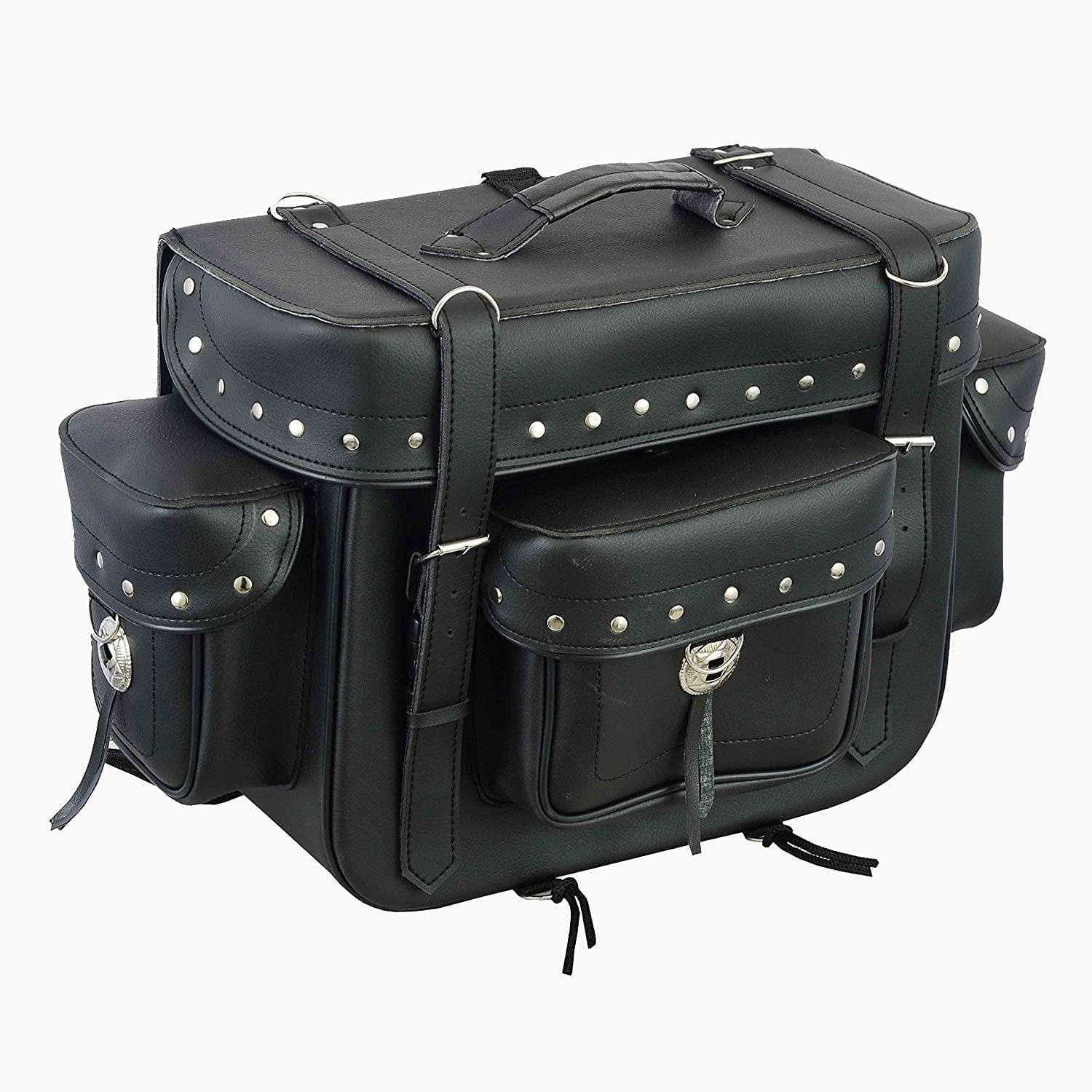 Motorcycle Leather Saddle bag Waterproof Storage Box Black - Vaster Moto