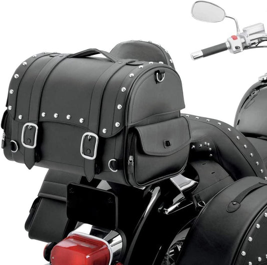 Motorcycle Leather Saddle bag Waterproof Storage Box Black Vaster Moto